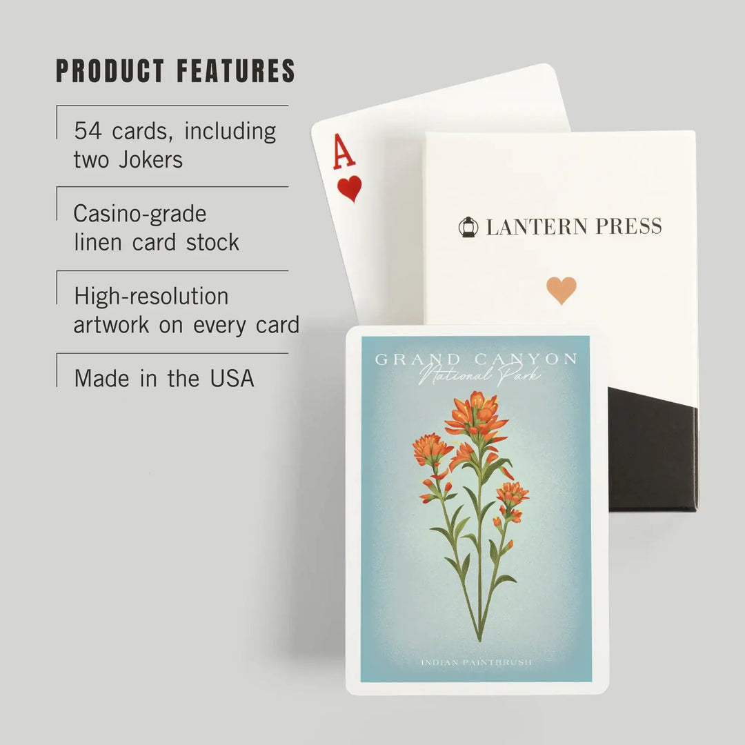 Playing Cards, Grand Canyon National Park, Arizona, Vintage Flora, Indian Paintbrush, 52 Card Deck with Jokers in Box, Unique Art Cards Lantern Press 