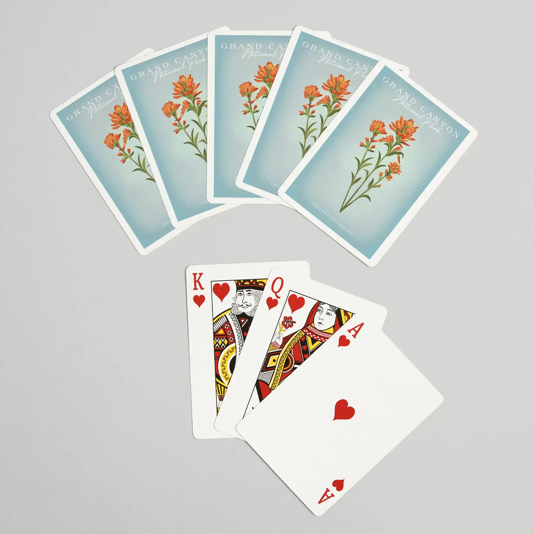 Playing Cards, Grand Canyon National Park, Arizona, Vintage Flora, Indian Paintbrush, 52 Card Deck with Jokers in Box, Unique Art Cards Lantern Press 