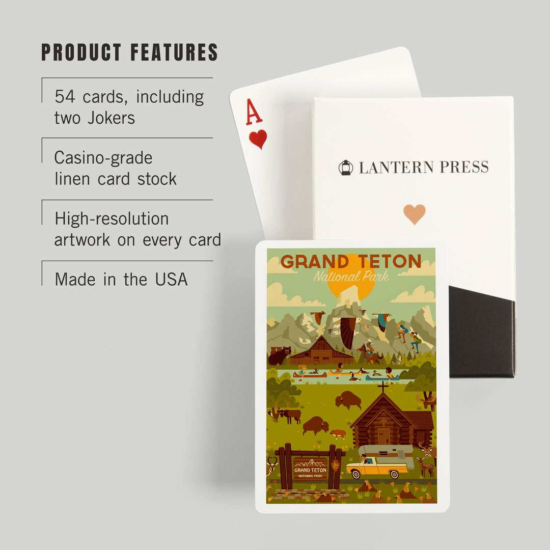 Playing Cards, Grand Teton National Park, Wyoming, Geometric National Park Series, 52 Card Deck with Jokers in Box, Unique Art Cards Lantern Press 
