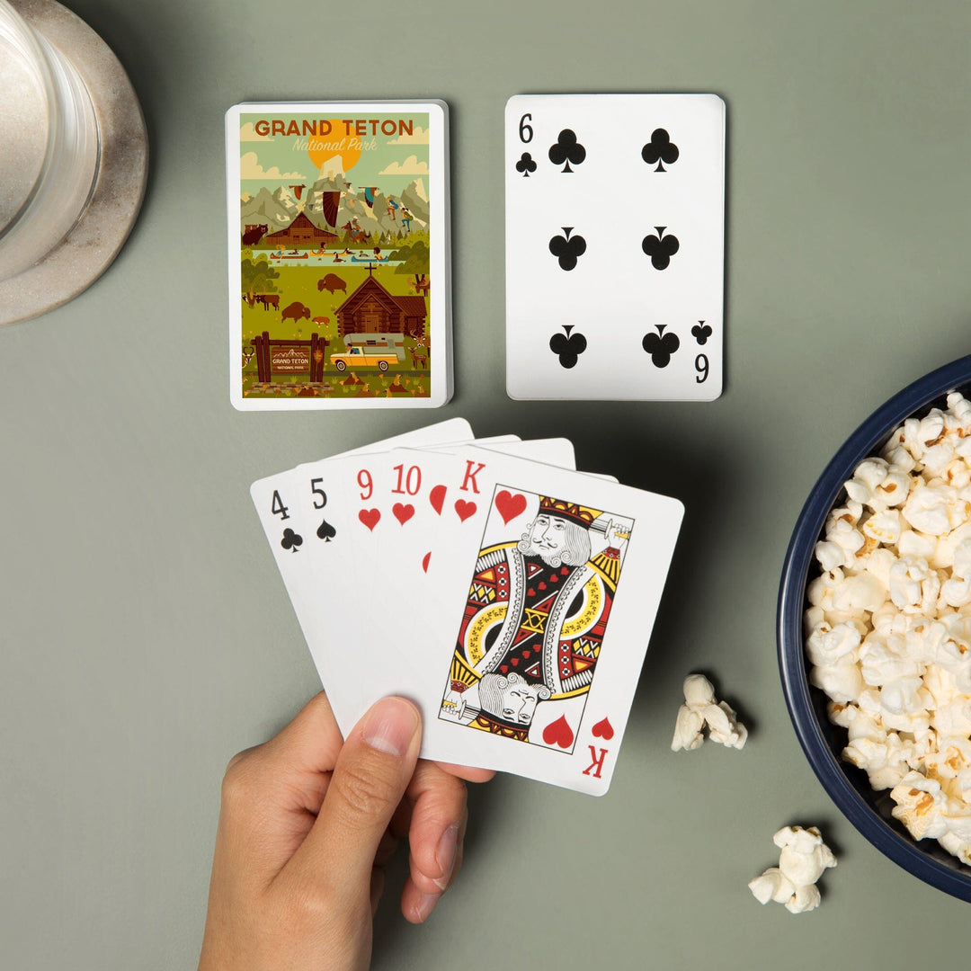 Playing Cards, Grand Teton National Park, Wyoming, Geometric National Park Series, 52 Card Deck with Jokers in Box, Unique Art Cards Lantern Press 