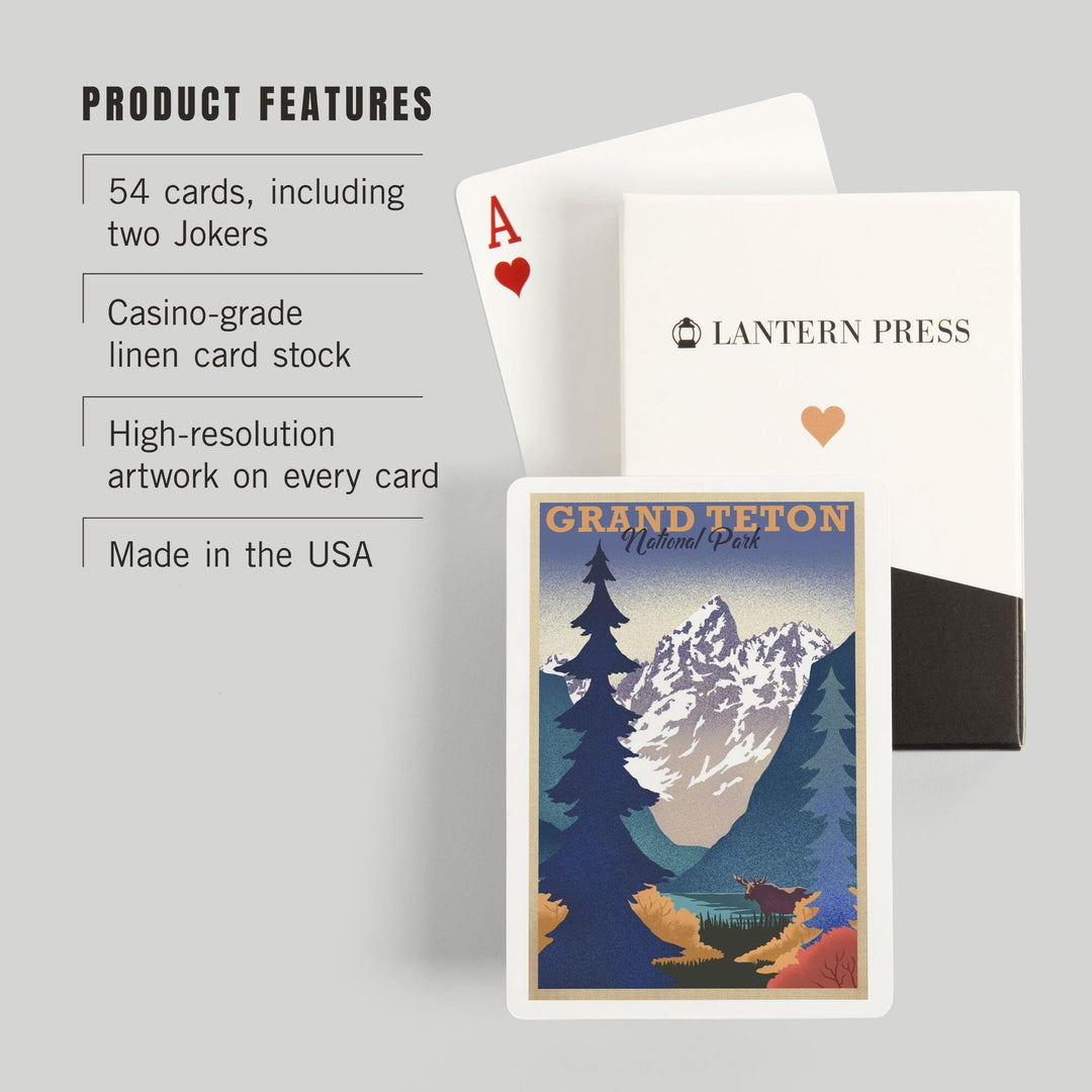 Playing Cards, Grand Teton National Park, Wyoming, Lithograph, 52 Card Deck with Jokers in Box, Unique Art Cards Lantern Press 