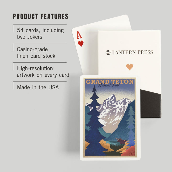 Playing Cards, Grand Teton National Park, Wyoming, Lithograph, 52 Card Deck with Jokers in Box, Unique Art Cards Lantern Press 