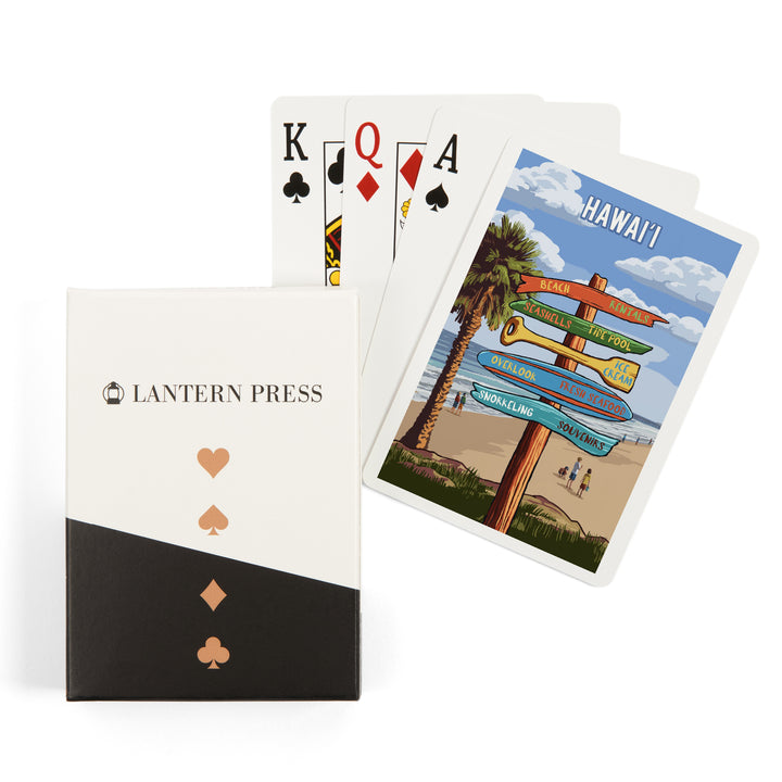 Playing Cards, Hawaii, Signpost, Coast Beach with Palms, 52 Card Deck with Jokers in Box, Unique Art Cards Lantern Press 