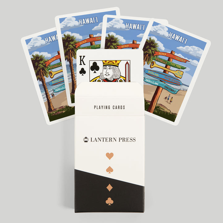 Playing Cards, Hawaii, Signpost, Coast Beach with Palms, 52 Card Deck with Jokers in Box, Unique Art Cards Lantern Press 