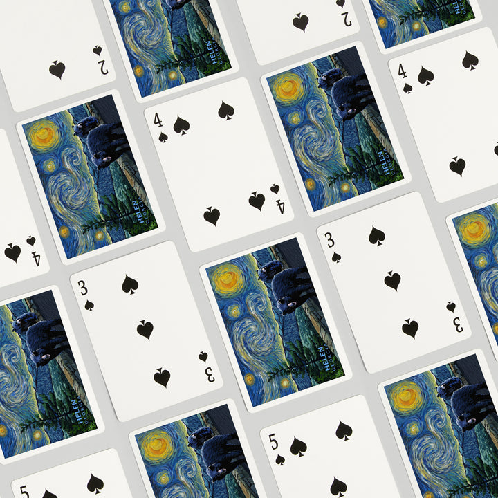 Playing Cards, Helen, Georgia, Starry Night, Black Bears, 52 Card Deck with Jokers in Box, Unique Art Cards Lantern Press 