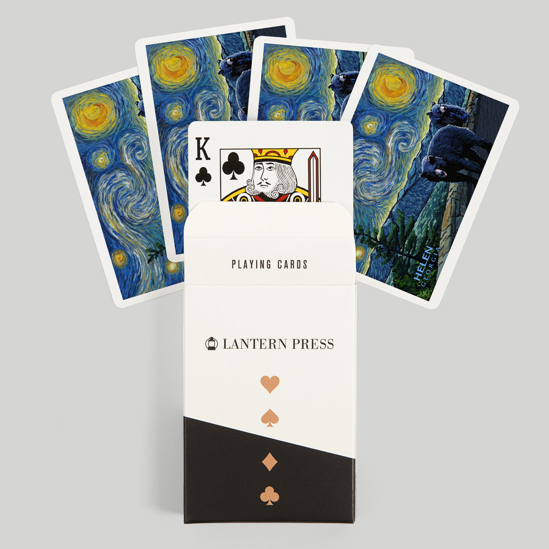 Playing Cards, Helen, Georgia, Starry Night, Black Bears, 52 Card Deck with Jokers in Box, Unique Art Cards Lantern Press 