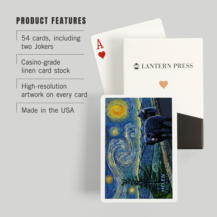 Playing Cards, Helen, Georgia, Starry Night, Black Bears, 52 Card Deck with Jokers in Box, Unique Art Cards Lantern Press 