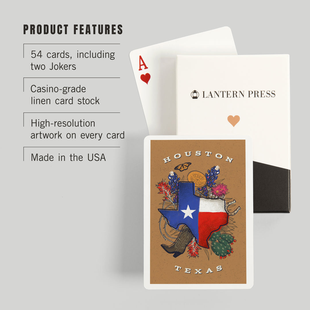 Playing Cards, Houston, Texas, State Treasure Trove, State Series, 52 Card Deck with Jokers in Box, Unique Art Cards Lantern Press 