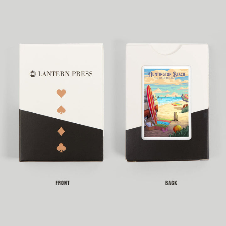 Playing Cards, Huntington Beach, California, Beach Activities, 52 Card Deck with Jokers in Box, Unique Art Cards Lantern Press 