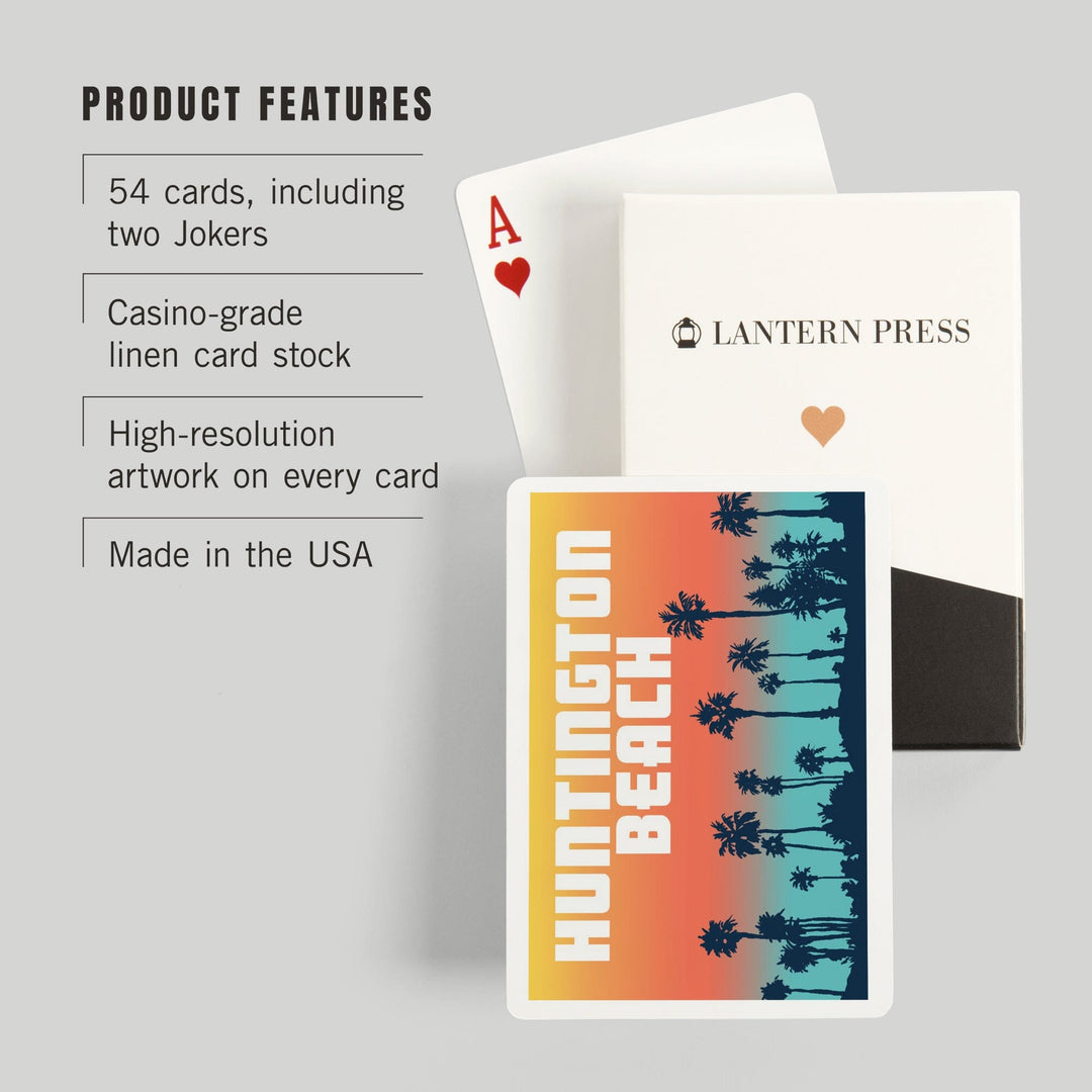 Playing Cards, Huntington Beach, California, Palm Trees, Aqua Horizon, 52 Card Deck with Jokers in Box, Unique Art Cards Lantern Press 