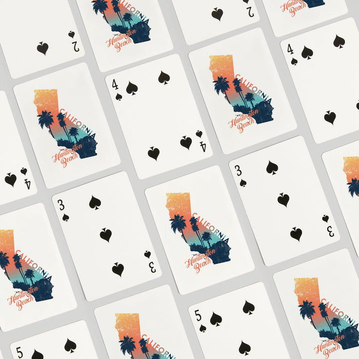 Playing Cards, Huntington Beach, California, State Abstract, Palm Scene, 52 Card Deck with Jokers in Box, Unique Art Cards Lantern Press 
