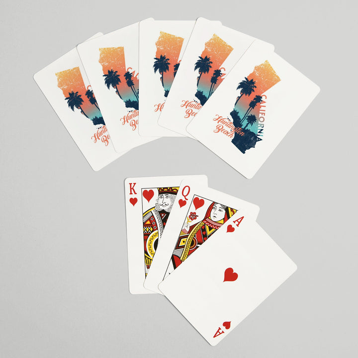 Playing Cards, Huntington Beach, California, State Abstract, Palm Scene, 52 Card Deck with Jokers in Box, Unique Art Cards Lantern Press 