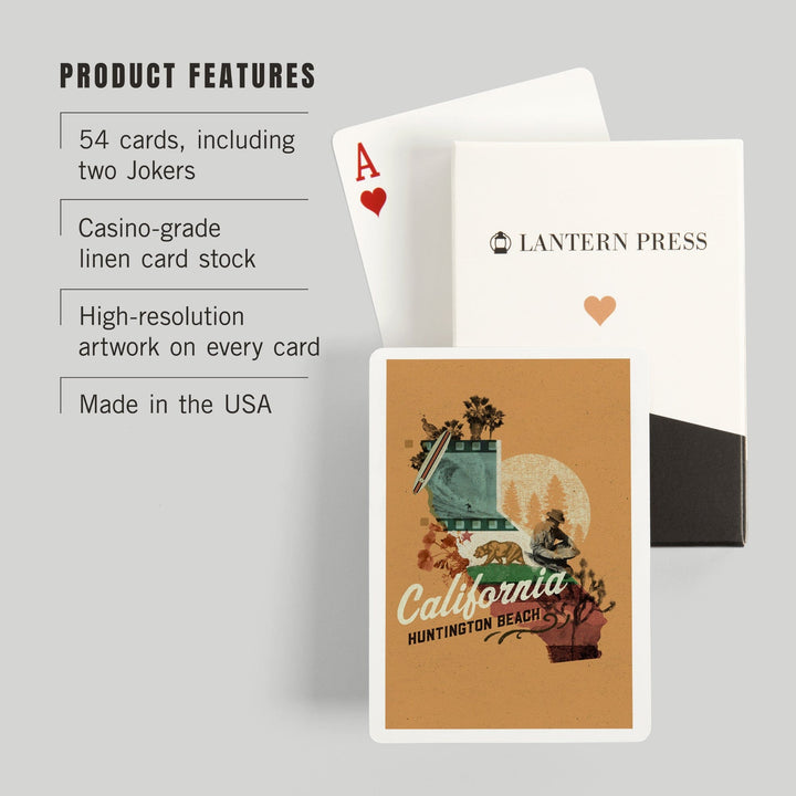 Playing Cards, Huntington Beach, California, State Treasure Trove, State Series, 52 Card Deck with Jokers in Box, Unique Art Cards Lantern Press 