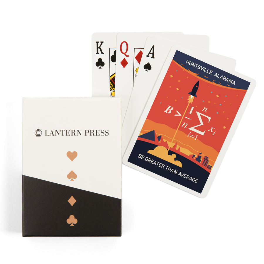 Playing Cards, Huntsville, Alabama, Rocket, Be Greater Than Average, 52 Card Deck with Jokers in Box, Unique Art Cards Lantern Press 