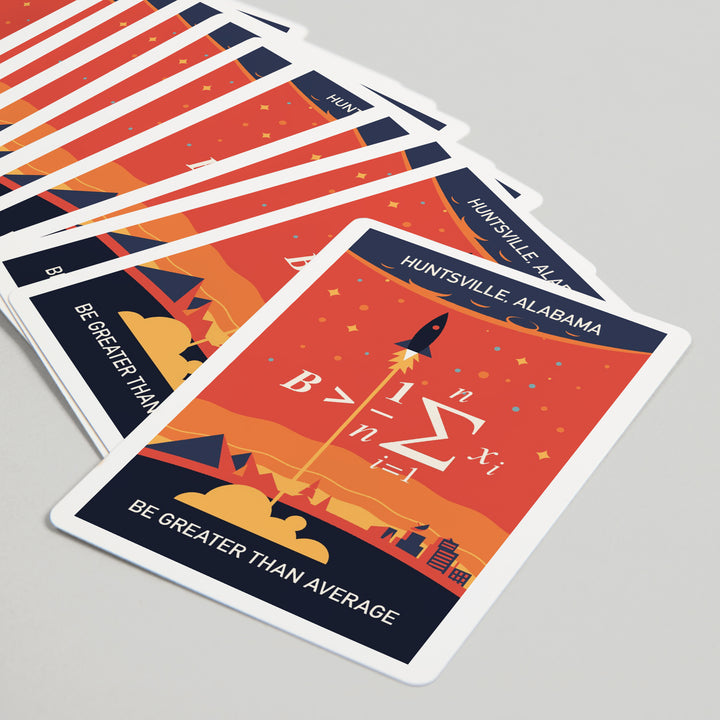 Playing Cards, Huntsville, Alabama, Rocket, Be Greater Than Average, 52 Card Deck with Jokers in Box, Unique Art Cards Lantern Press 