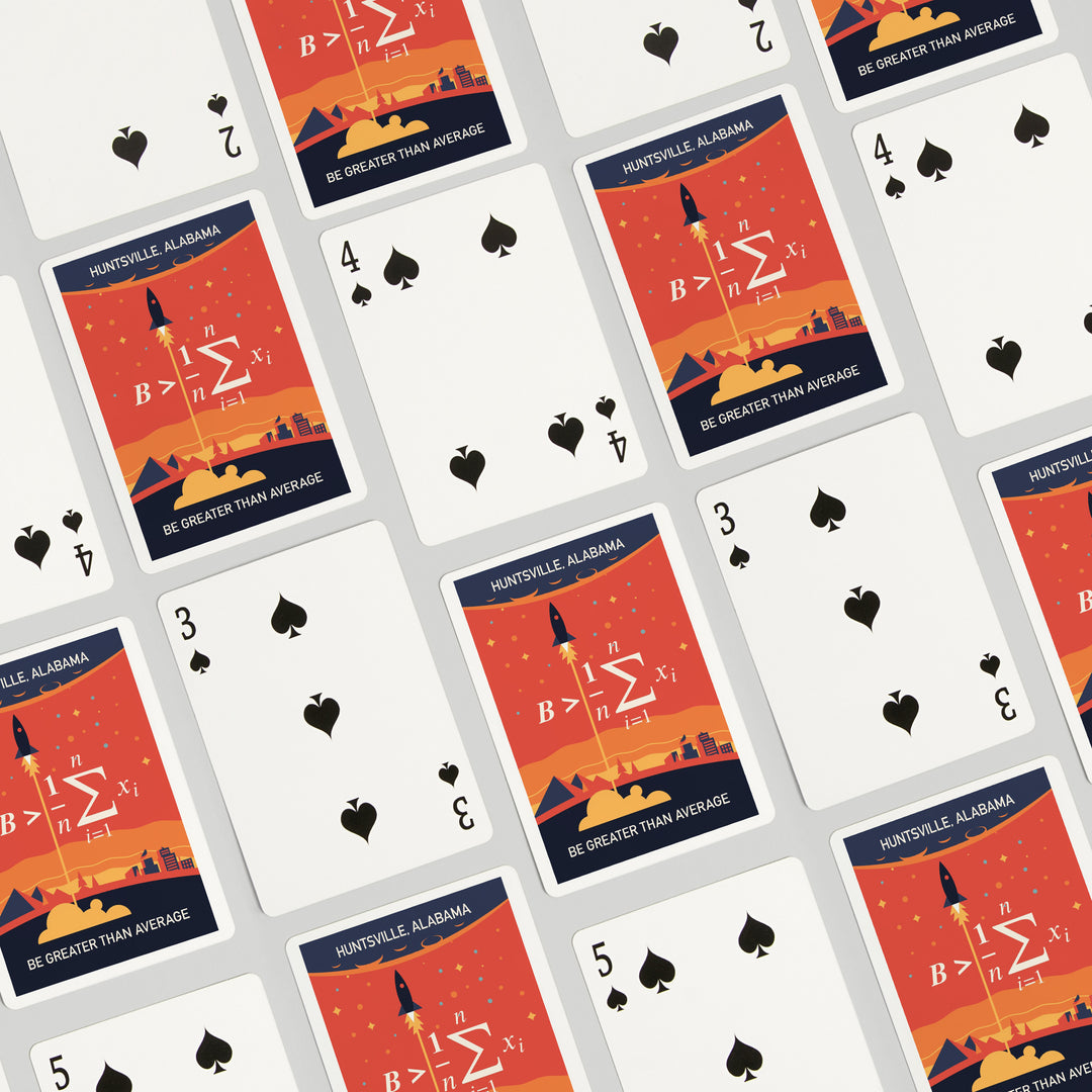 Playing Cards, Huntsville, Alabama, Rocket, Be Greater Than Average, 52 Card Deck with Jokers in Box, Unique Art Cards Lantern Press 