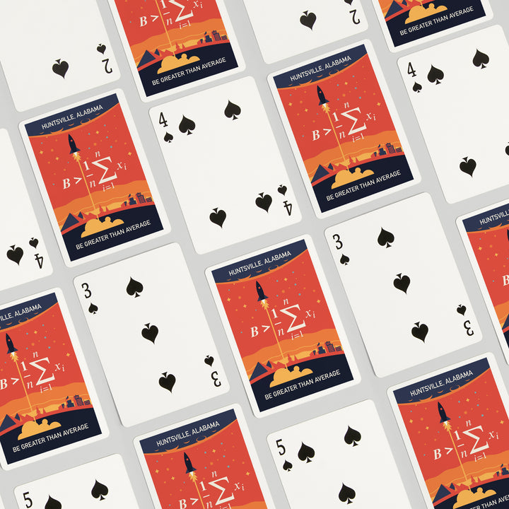 Playing Cards, Huntsville, Alabama, Rocket, Be Greater Than Average, 52 Card Deck with Jokers in Box, Unique Art Cards Lantern Press 