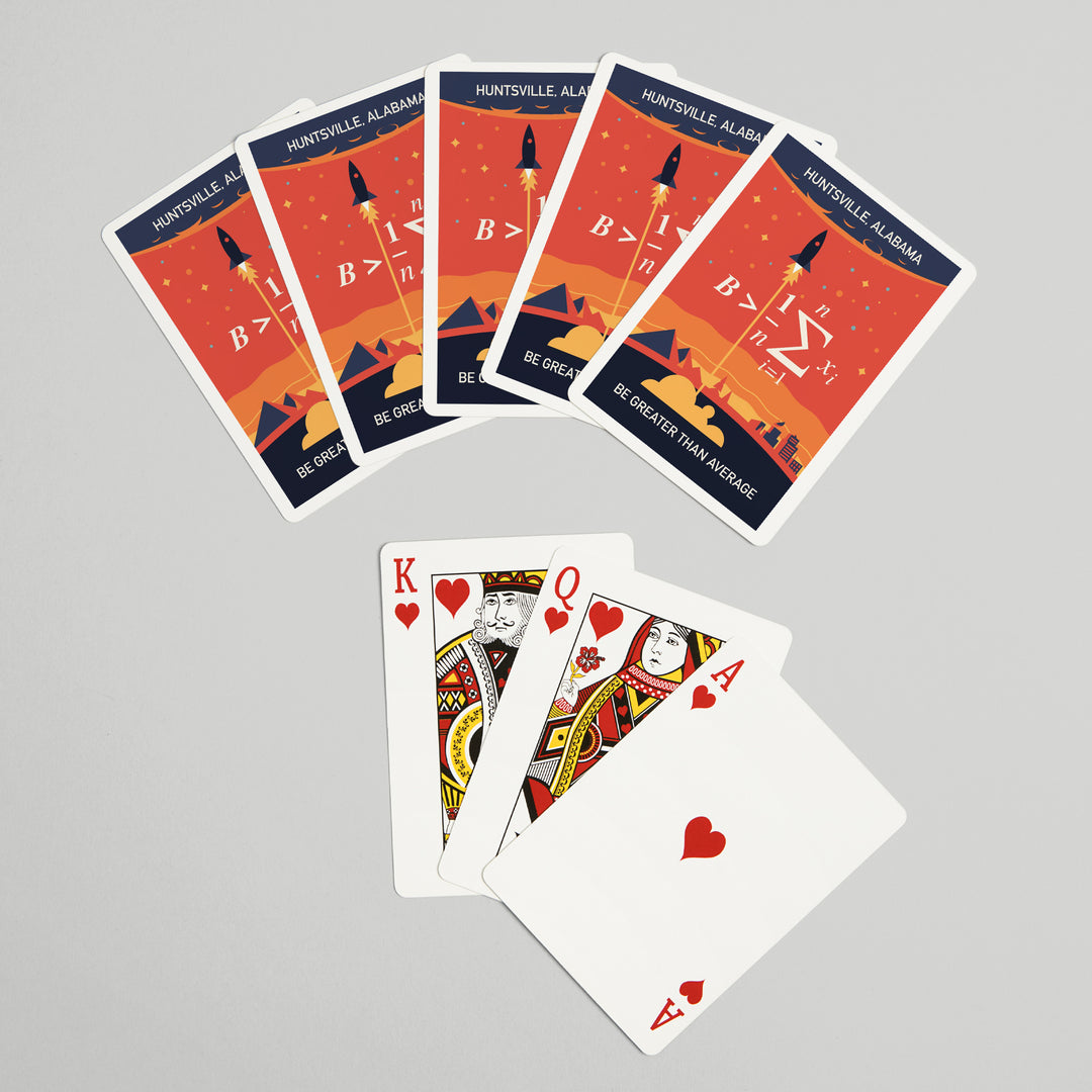 Playing Cards, Huntsville, Alabama, Rocket, Be Greater Than Average, 52 Card Deck with Jokers in Box, Unique Art Cards Lantern Press 
