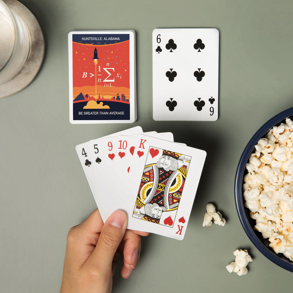 Playing Cards, Huntsville, Alabama, Rocket, Be Greater Than Average, 52 Card Deck with Jokers in Box, Unique Art Cards Lantern Press 