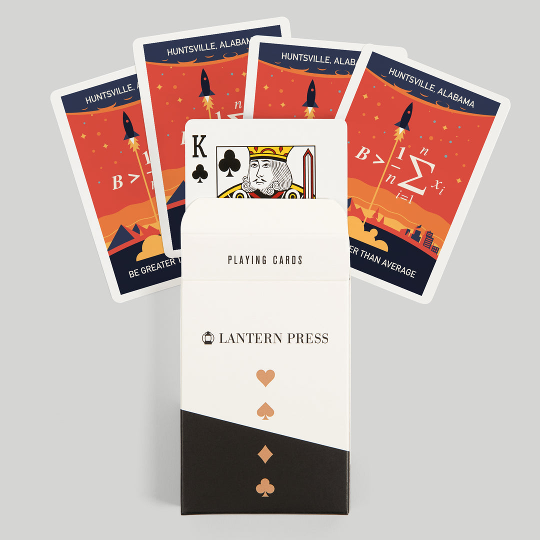 Playing Cards, Huntsville, Alabama, Rocket, Be Greater Than Average, 52 Card Deck with Jokers in Box, Unique Art Cards Lantern Press 