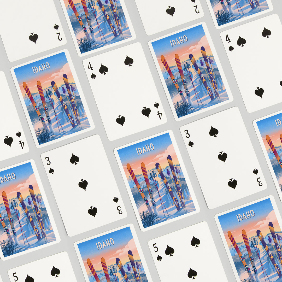 Playing Cards, Idaho, Prepare for Takeoff, Skis in Snowbank, 52 Card Deck with Jokers in Box, Unique Art Cards Lantern Press 