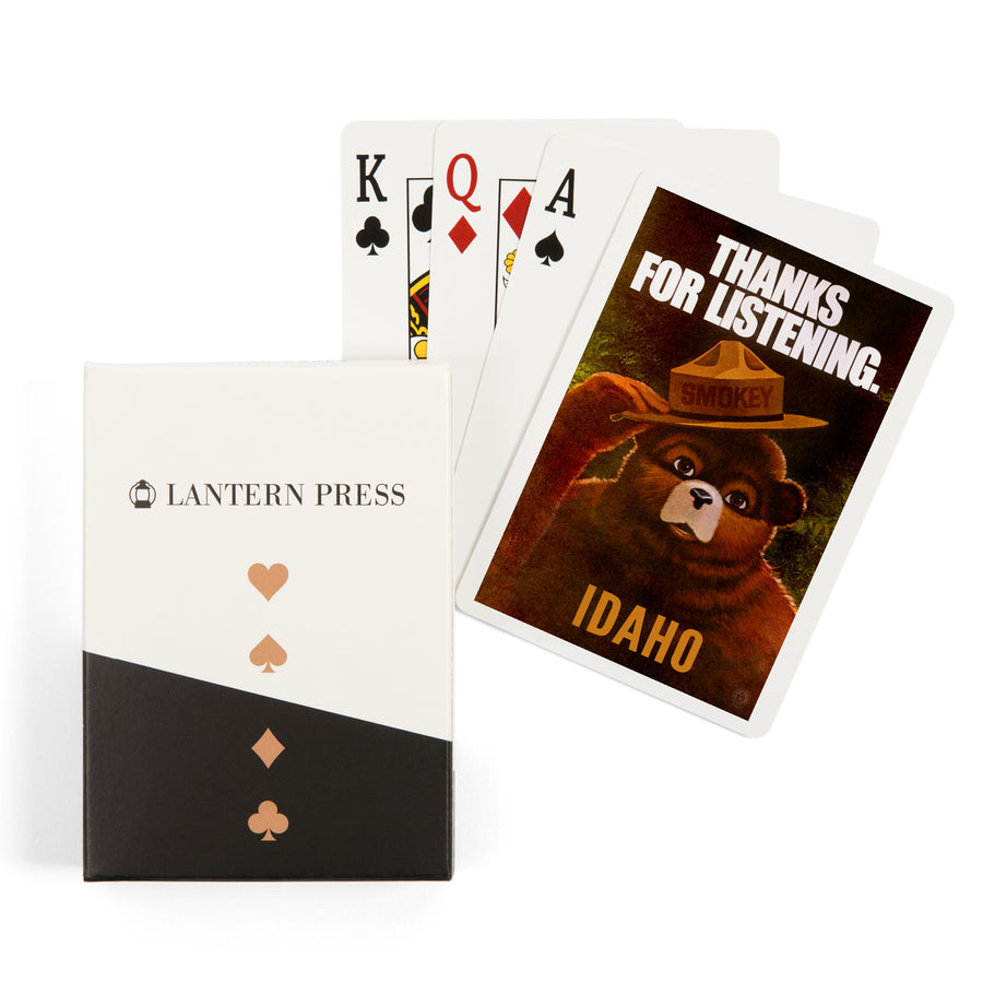 Playing Cards, Idaho, Smokey Bear, Thanks for Listening, Officially Licensed Vintage Artwork, 52 Card Deck with Jokers in Box, Unique Art Cards Lantern Press 