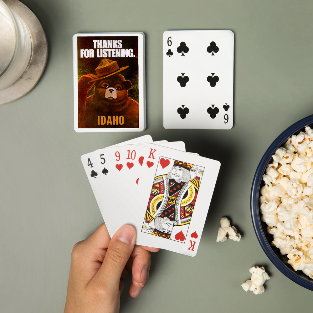 Playing Cards, Idaho, Smokey Bear, Thanks for Listening, Officially Licensed Vintage Artwork, 52 Card Deck with Jokers in Box, Unique Art Cards Lantern Press 