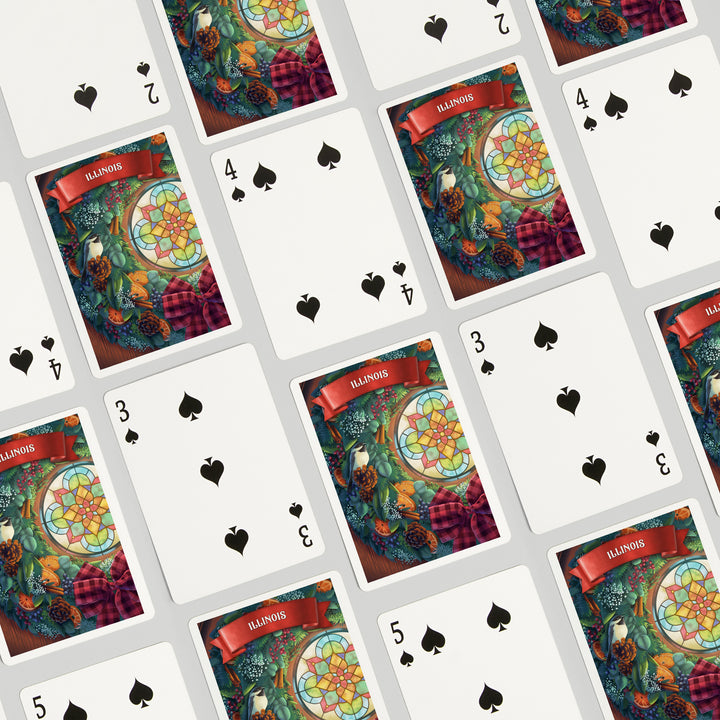 Playing Cards, Illinois, Front Door with Wreath, 52 Card Deck with Jokers in Box, Unique Art Cards Lantern Press 