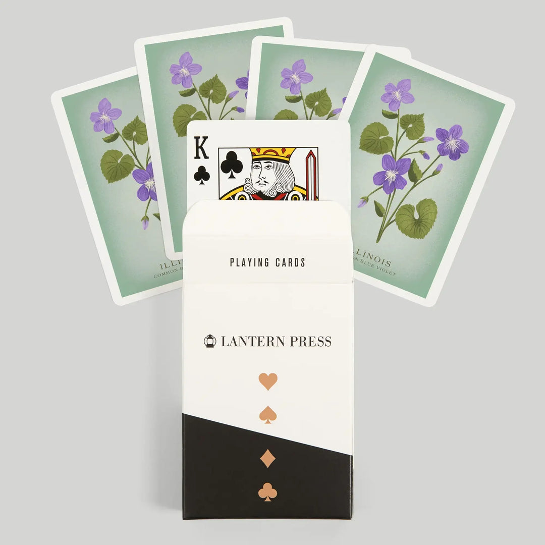 Playing Cards, Illinois, Vintage Flora, State Series, Common Blue Violet, 52 Card Deck with Jokers in Box, Unique Art Cards Lantern Press 