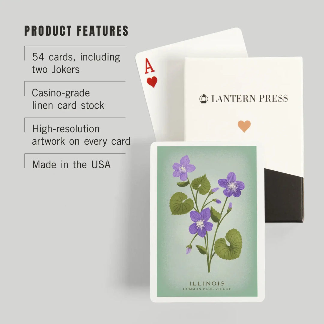 Playing Cards, Illinois, Vintage Flora, State Series, Common Blue Violet, 52 Card Deck with Jokers in Box, Unique Art Cards Lantern Press 
