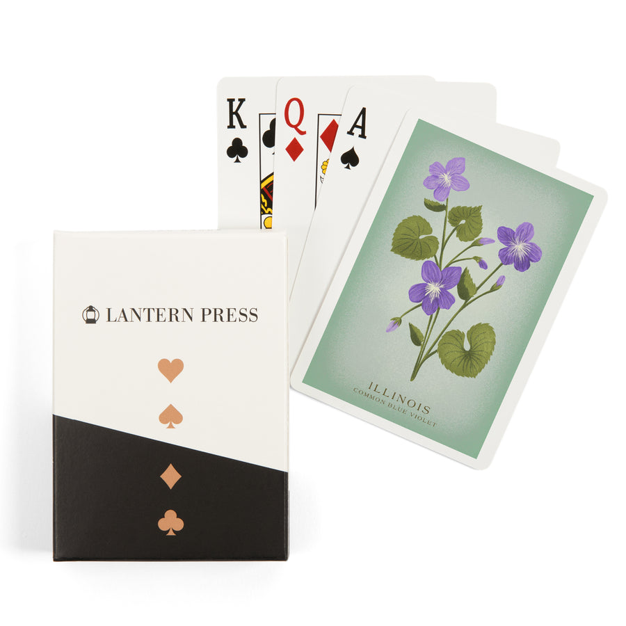 Playing Cards, Illinois, Vintage Flora, State Series, Common Blue Violet, 52 Card Deck with Jokers in Box, Unique Art Cards Lantern Press 