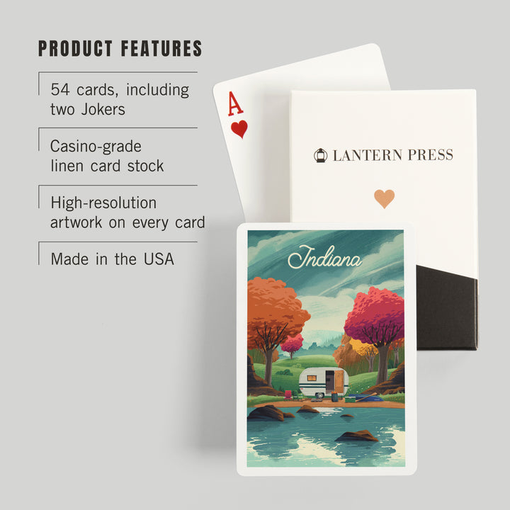 Playing Cards, Indiana, At Home Anywhere, Camper in Fall Colors, 52 Card Deck with Jokers in Box, Unique Art Cards Lantern Press 