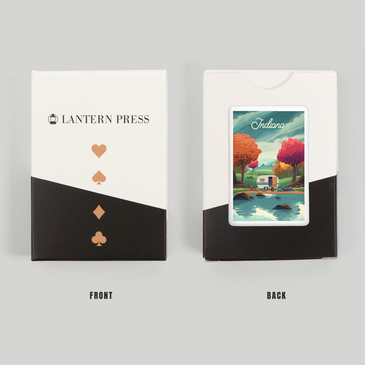 Playing Cards, Indiana, At Home Anywhere, Camper in Fall Colors, 52 Card Deck with Jokers in Box, Unique Art Cards Lantern Press 