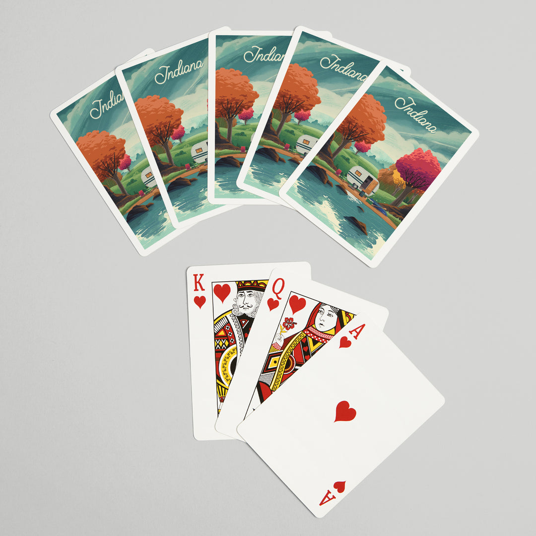 Playing Cards, Indiana, At Home Anywhere, Camper in Fall Colors, 52 Card Deck with Jokers in Box, Unique Art Cards Lantern Press 