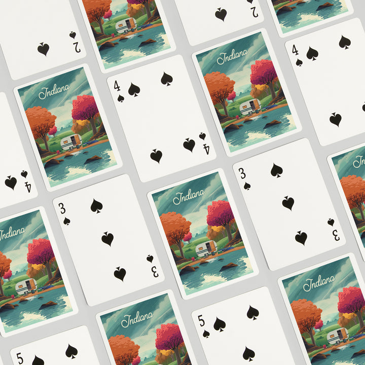 Playing Cards, Indiana, At Home Anywhere, Camper in Fall Colors, 52 Card Deck with Jokers in Box, Unique Art Cards Lantern Press 