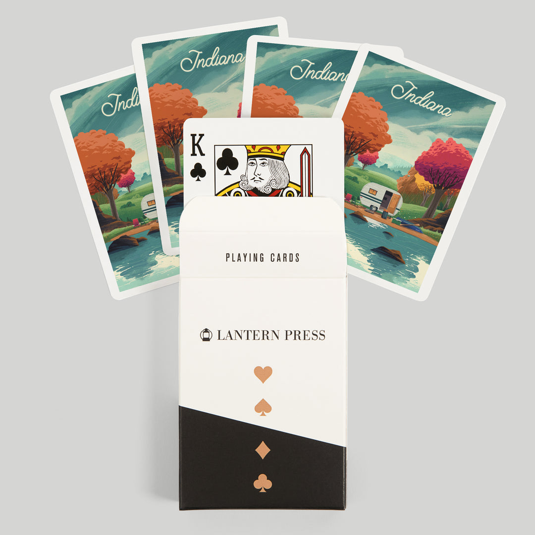 Playing Cards, Indiana, At Home Anywhere, Camper in Fall Colors, 52 Card Deck with Jokers in Box, Unique Art Cards Lantern Press 