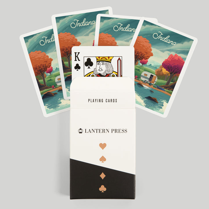 Playing Cards, Indiana, At Home Anywhere, Camper in Fall Colors, 52 Card Deck with Jokers in Box, Unique Art Cards Lantern Press 