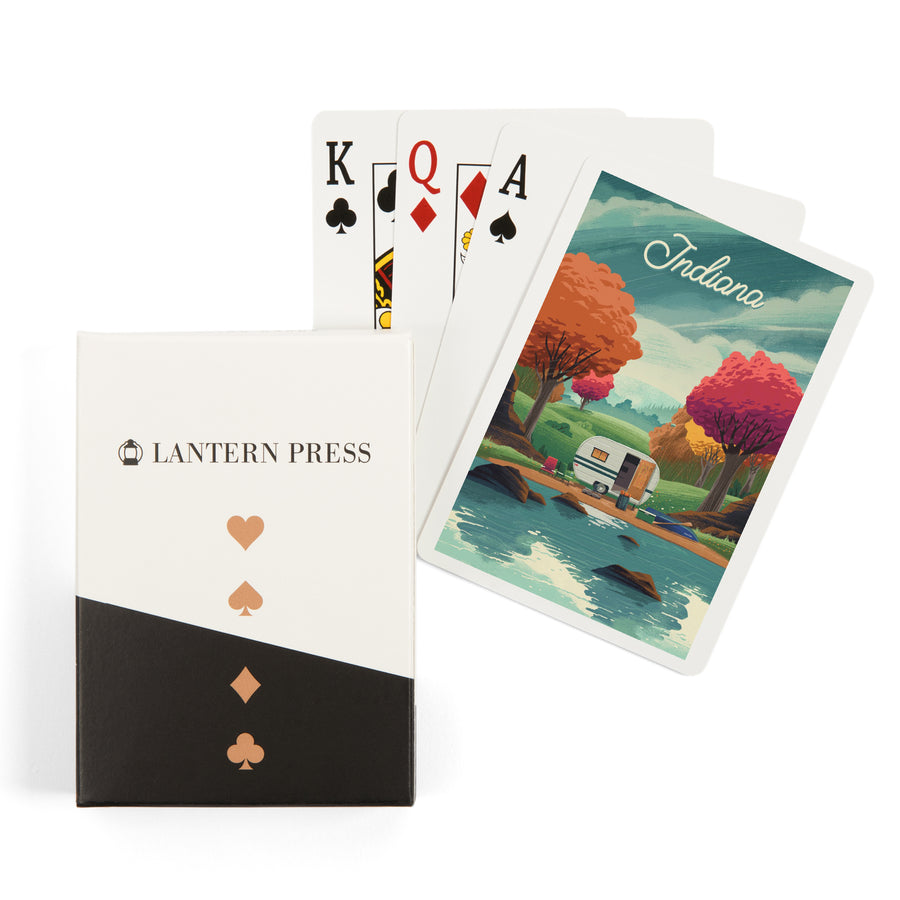 Playing Cards, Indiana, At Home Anywhere, Camper in Fall Colors, 52 Card Deck with Jokers in Box, Unique Art Cards Lantern Press 