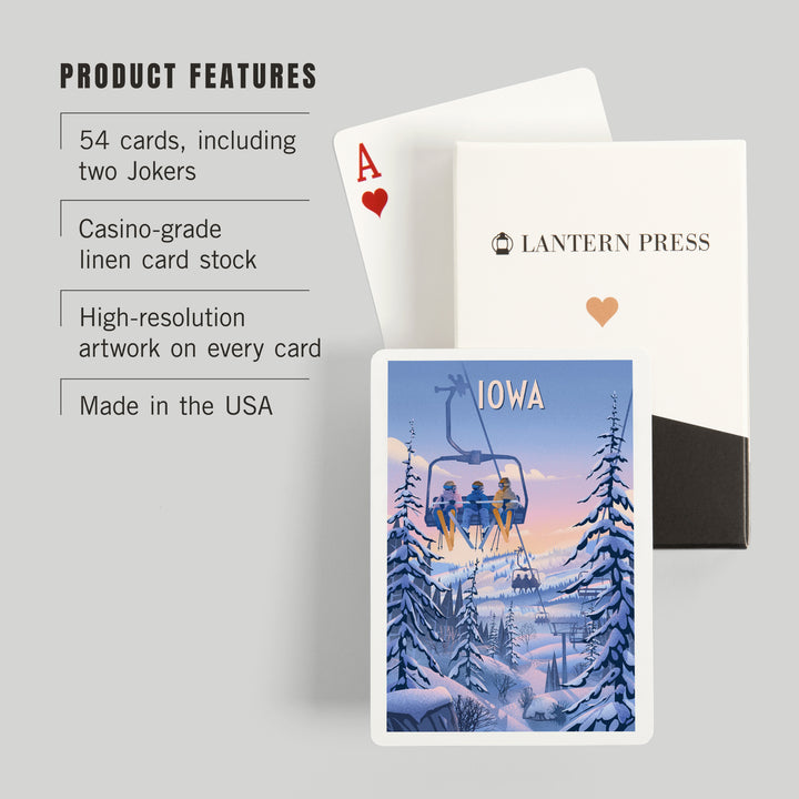 Playing Cards, Iowa, Chill on the Uphill, Ski Lift, 52 Card Deck with Jokers in Box, Unique Art Cards Lantern Press 