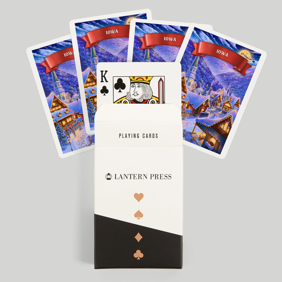 Playing Cards, Iowa, Sleepy Winter Village, 52 Card Deck with Jokers in Box, Unique Art Cards Lantern Press 