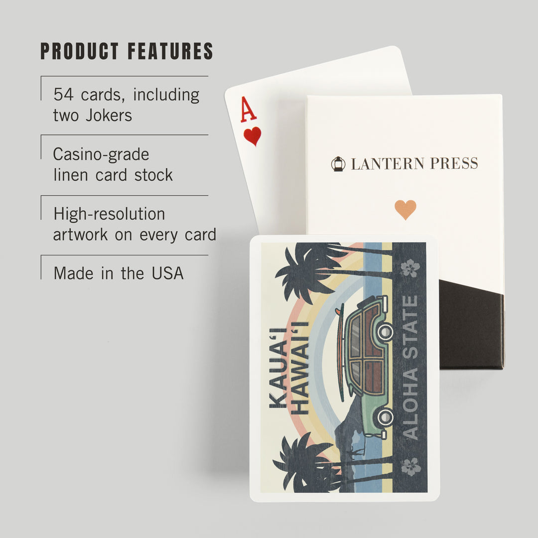 Playing Cards, Kauai, Hawaii, Aloha State, Woody Beach Scene, 52 Card Deck with Jokers in Box, Unique Art Cards Lantern Press 