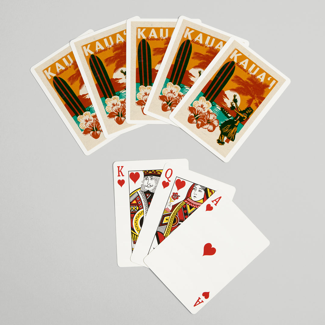 Playing Cards, Kauai, Hawaii, Woodblock, 52 Card Deck with Jokers in Box, Unique Art Cards Lantern Press 