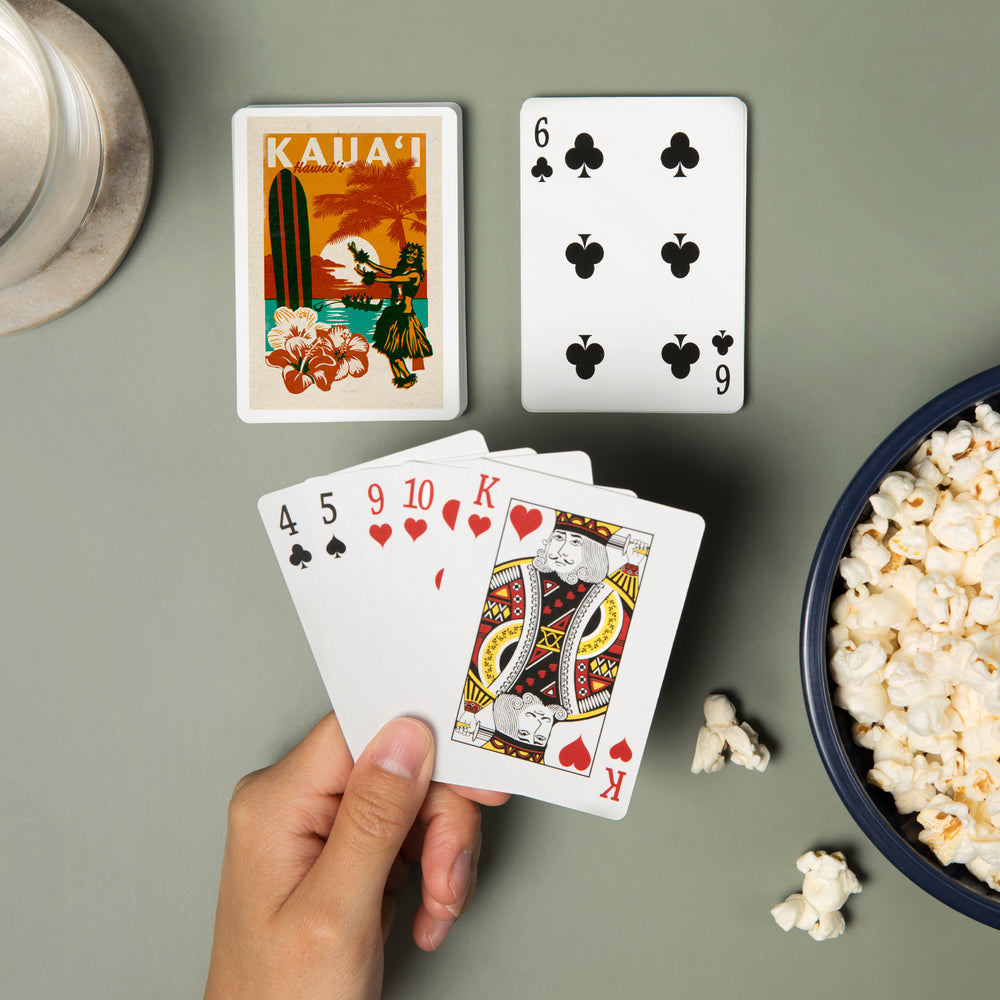 Playing Cards, Kauai, Hawaii, Woodblock, 52 Card Deck with Jokers in Box, Unique Art Cards Lantern Press 