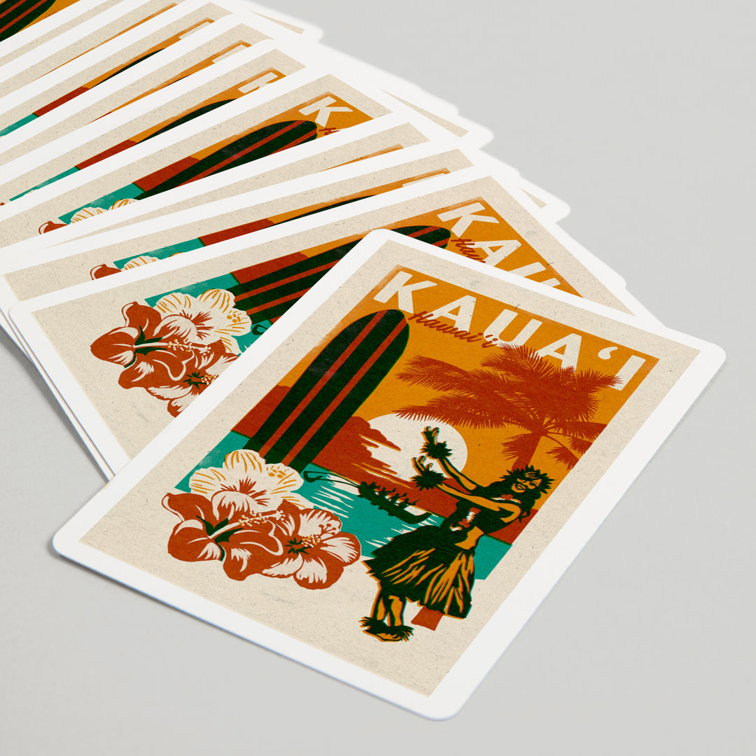 Playing Cards, Kauai, Hawaii, Woodblock, 52 Card Deck with Jokers in Box, Unique Art Cards Lantern Press 