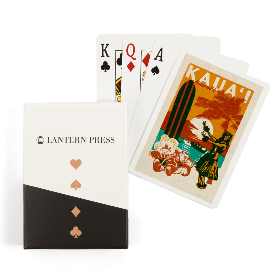 Playing Cards, Kauai, Hawaii, Woodblock, 52 Card Deck with Jokers in Box, Unique Art Cards Lantern Press 