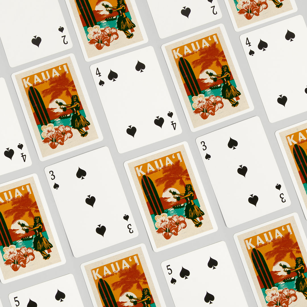 Playing Cards, Kauai, Hawaii, Woodblock, 52 Card Deck with Jokers in Box, Unique Art Cards Lantern Press 