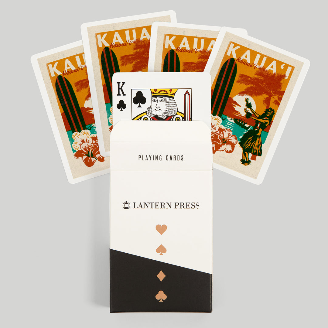 Playing Cards, Kauai, Hawaii, Woodblock, 52 Card Deck with Jokers in Box, Unique Art Cards Lantern Press 