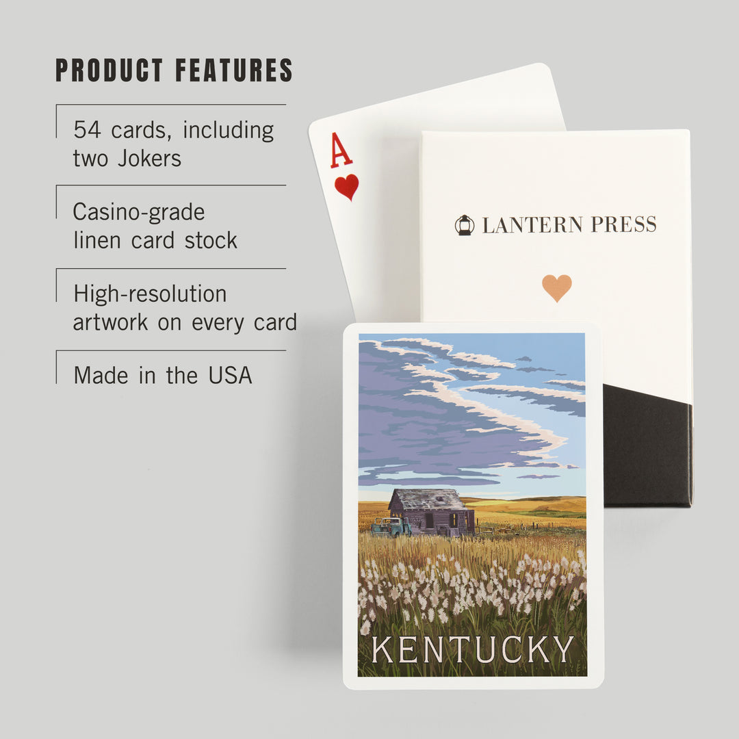 Playing Cards, Kentucky, Painterly, Wheat Field and Shack, 52 Card Deck with Jokers in Box, Unique Art Cards Lantern Press 