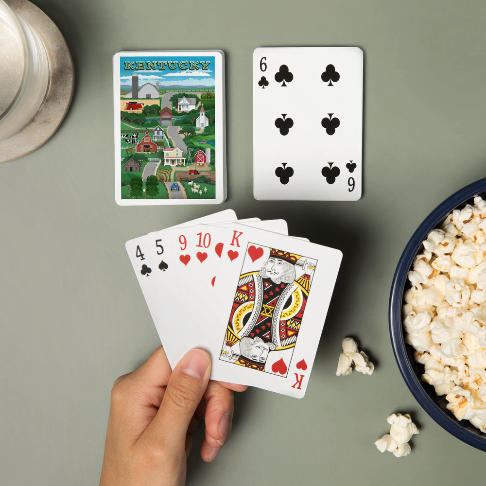 Playing Cards, Kentucky, Retro Countryside, 52 Card Deck with Jokers in Box, Unique Art Cards Lantern Press 