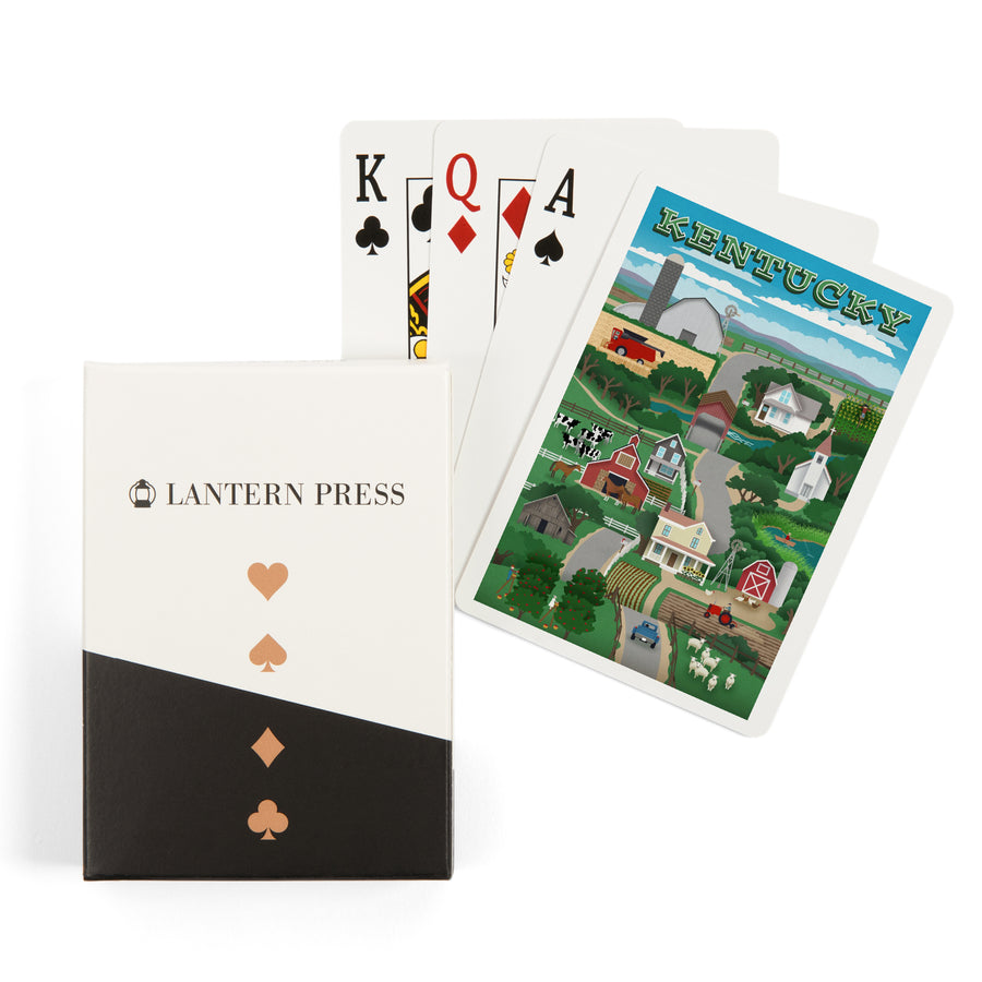 Playing Cards, Kentucky, Retro Countryside, 52 Card Deck with Jokers in Box, Unique Art Cards Lantern Press 